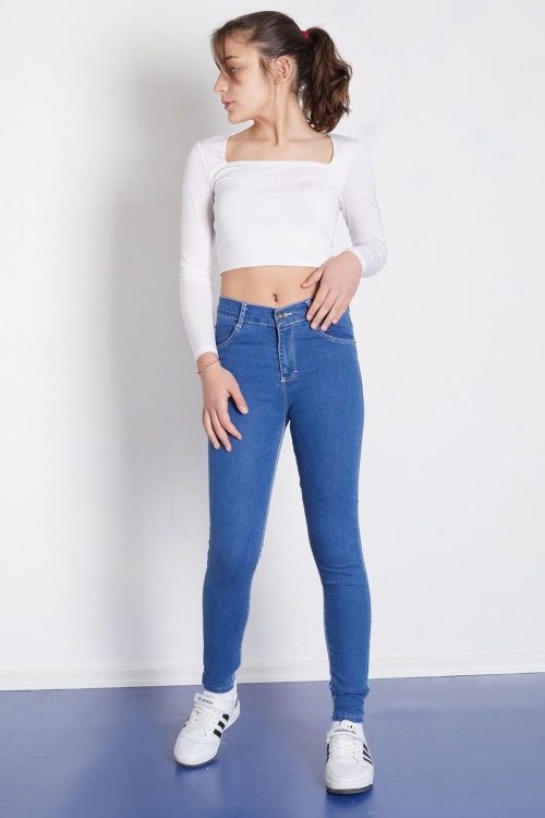 Mavi Beli Lastikli Kız Çocuk Jean Pantolon 17761