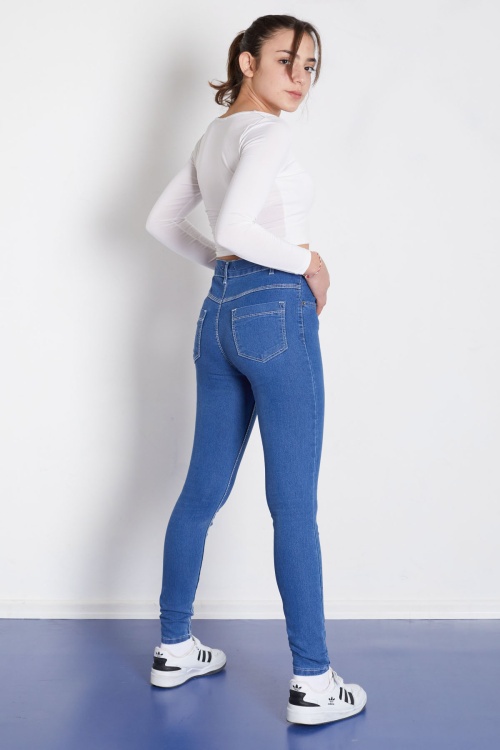 Mavi Beli Lastikli Kız Çocuk Jean Pantolon 17761
