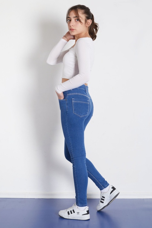 Mavi Beli Lastikli Kız Çocuk Jean Pantolon 17761