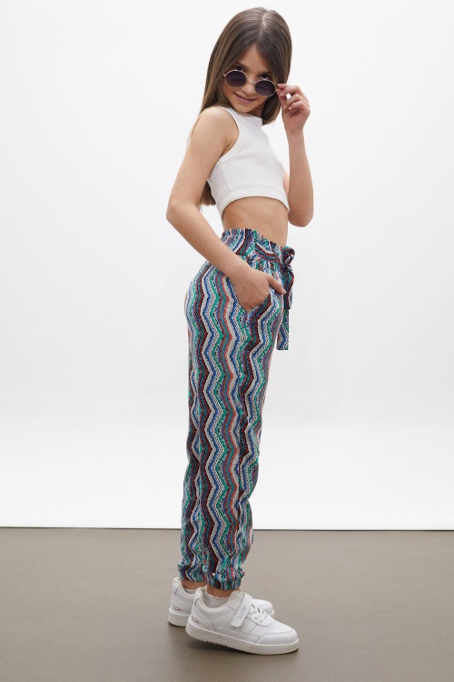 Mavi Çizgi Desenli Lastikli Paça Kız Çocuk Yazlık Pantolon 18324