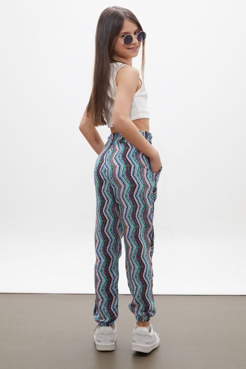 Mavi Çizgi Desenli Lastikli Paça Kız Çocuk Yazlık Pantolon 18324