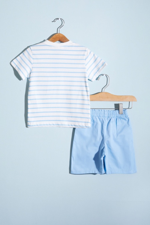 Mavi Çizgili Düğmeli Tişörtlü Erkek Bebek Şortlu Takım 18527