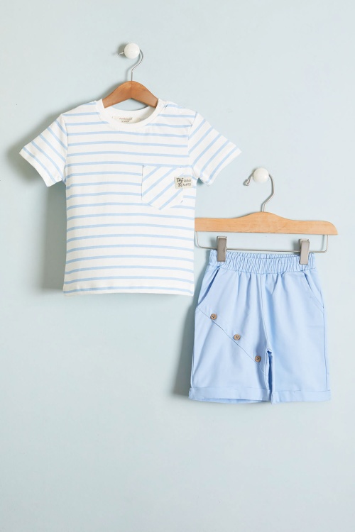 Mavi Çizgili Tişörtlü Jean Şortlu Erkek Bebek Takımı 18521