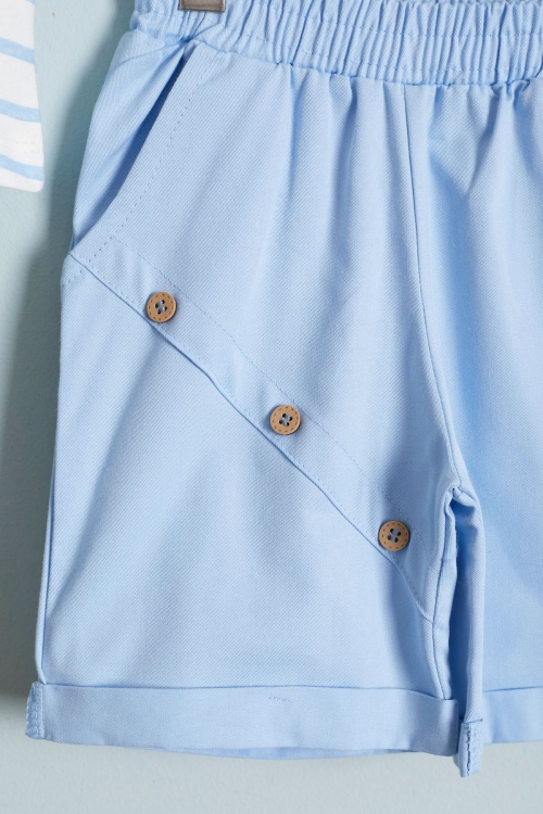 Mavi Çizgili Tişörtlü Jean Şortlu Erkek Bebek Takımı 18521