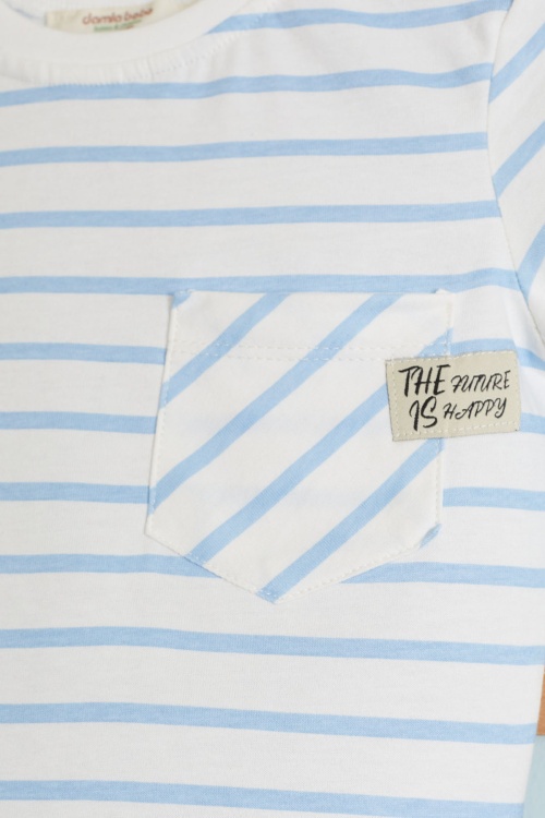 Mavi Çizgili Tişörtlü Jean Şortlu Erkek Bebek Takımı 18521