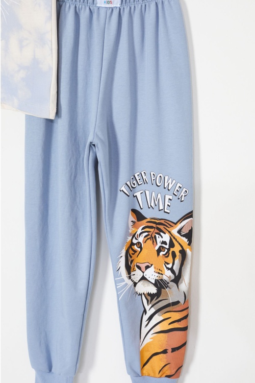 Mavi Kaplan Baskılı Tişörtlü Erkek Çocuk Takım 18012