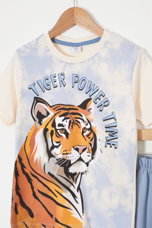 Mavi Kaplan Baskılı Tişörtlü Erkek Çocuk Takım 18012