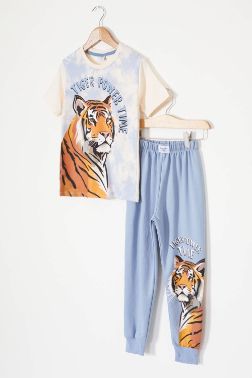 Mavi Kaplan Baskılı Tişörtlü Erkek Çocuk Takım 18012