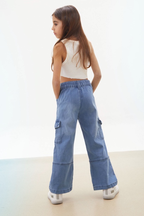 Mavi Kargo Cepli Geniş Paça Kız Jean Pantolon 17709