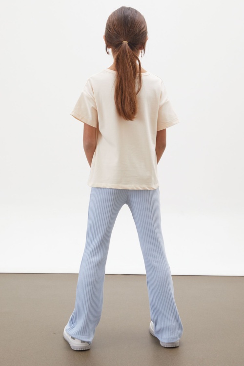 Mavi Lale Baskılı İspanyol Paça Fitilli Taytlı Kız Çocuk Takım 17996