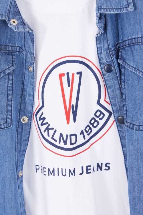 Mavi Logolu Tişörtlü Jean Gömlekli Erkek Çocuk 2li Takım 18241