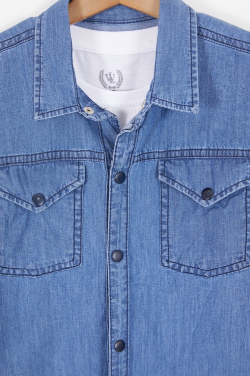 Mavi Logolu Tişörtlü Jean Gömlekli Erkek Çocuk 2li Takım 18241