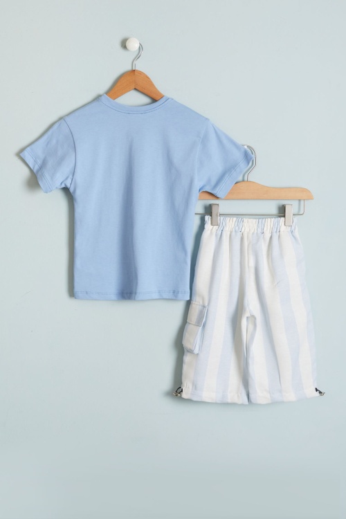 Mavi Outfit Baskılı Tişörtlü Erkek Çocuk Şortlu Takım 18456