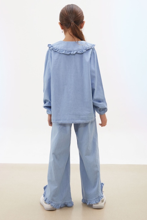 Mavi Pantolonlu Jean Gömlekli Kız Çocuk Takım 17939