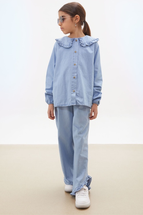 Mavi Pantolonlu Jean Gömlekli Kız Çocuk Takım 17939