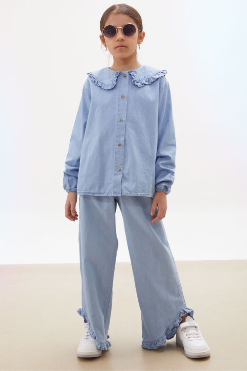 Mavi Pantolonlu Jean Gömlekli Kız Çocuk Takım 17939