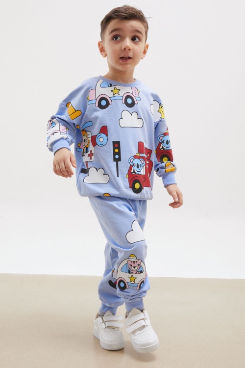 Mavi Renkli Çizgi Karakter Baskılı Erkek Eşofman Takımı 17922