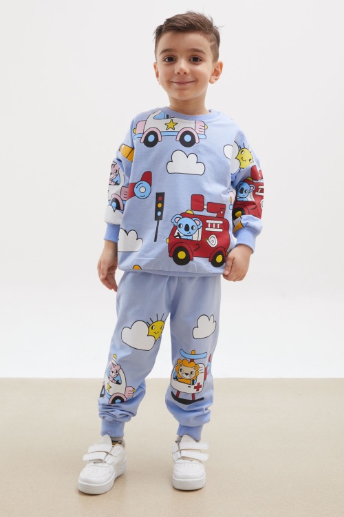 Mavi Renkli Çizgi Karakter Baskılı Erkek Eşofman Takımı 17922