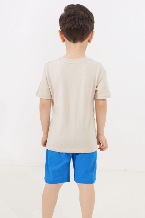 Mavi T-rex Baskılı Yazılı Erkek Çocuk Şortlu Takım 18711