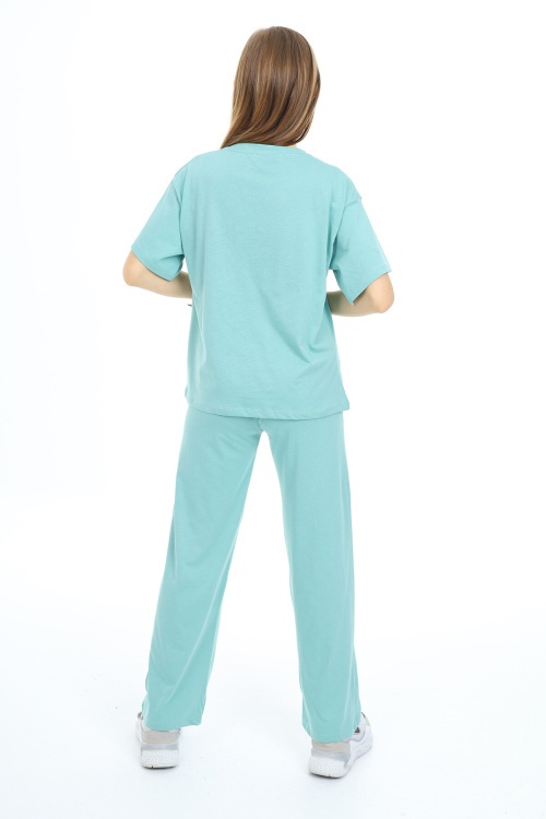 Mint Kalp Baskılı Kız Çocuk Takım 18332