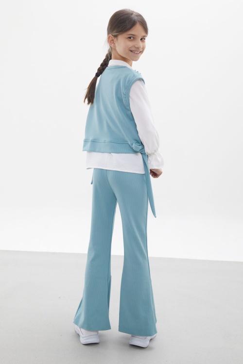 Mint Süveterli Gömlekli Boncuk Detaylı Yırtmaçlı Taytlı Kız Çocuk Takım 18093