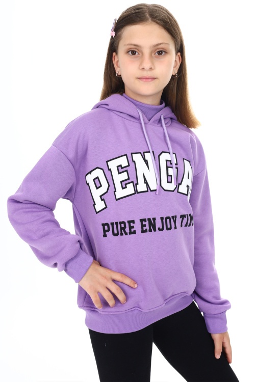 Mor Pengai Yazı Baskı Polarlı Kız Çocuk Sweatshirt 18327