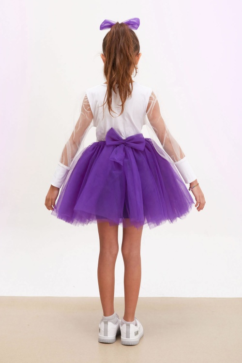 Mor Tütü Etekli Kolları Tüllü Bluzlu Kız Çocuk Elbise Takımı 17831