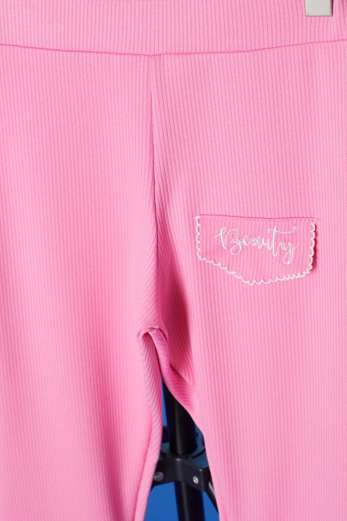 Pembe Beauty Yazı Nakışlı İspanyol Paça Kız Çocuk Tayt 18184