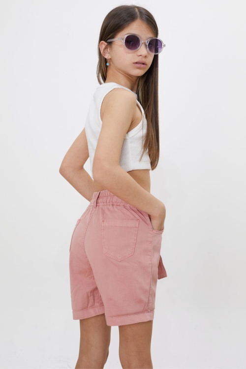 Pembe Beli Lastikli Kuşaklı Kız Çocuk Şort 18480