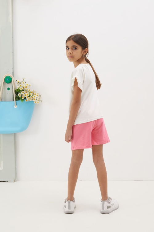 Pembe Çiçek Baskılı Yazılı Mini Şortlu Kız Çocuk Takım 18688