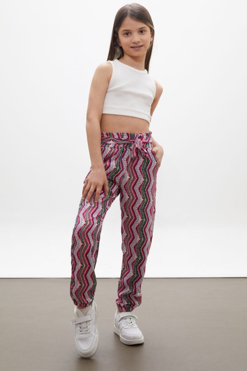 Pembe Çizgi Desenli Lastikli Paça Kız Çocuk Yazlık Pantolon 18323