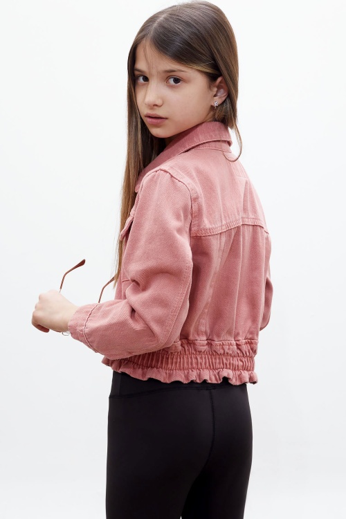 Pembe Düğmeli Beli Büzgülü Kız Çocuk Jean Ceket 18316