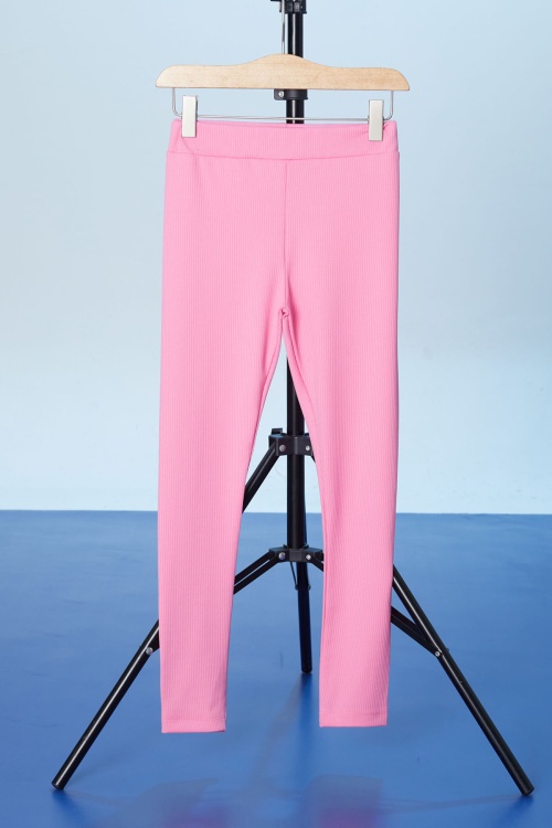 Pembe Fitilli Lastikli Bel Kız Çocuk Düz Tayt 18292