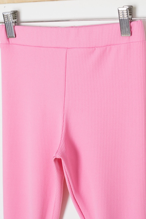 Pembe Fiyonklu Tavşan Nakışlı Fitilli Kız Çocuk Yırtmaçlı Tayt 18151