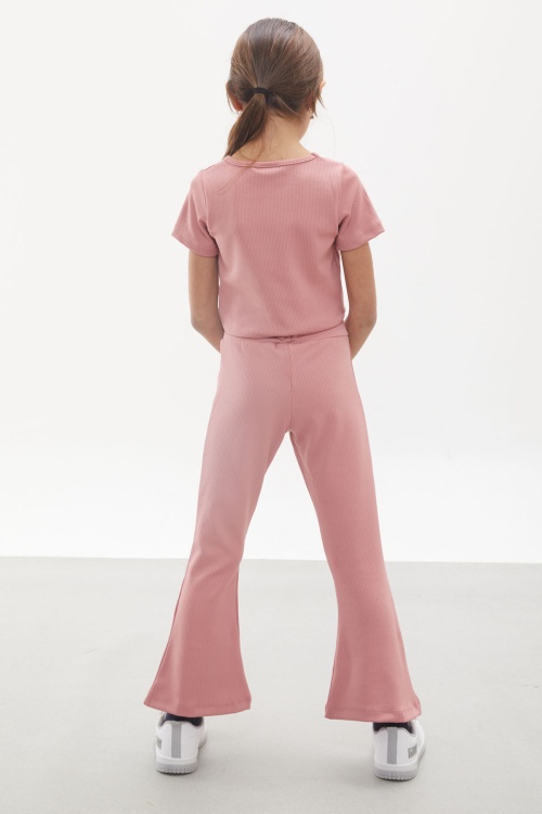 Pembe İspanyol Paça Taytlı Bel Bağlamalı Croplu Kız Takım 18110