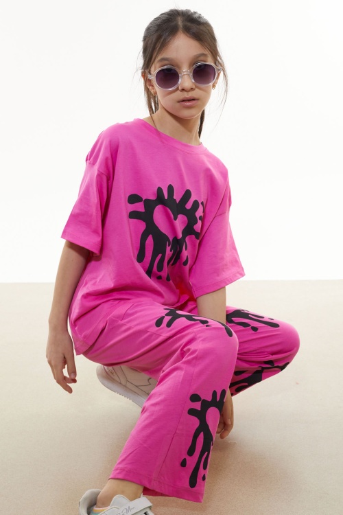 Pembe Kalp Desenli Kız Çocuk Takım 17913