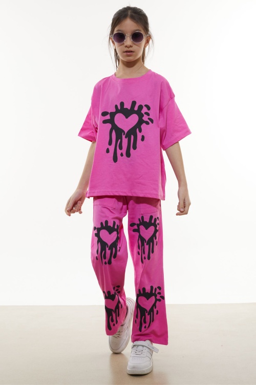 Pembe Kalp Desenli Kız Çocuk Takım 17913