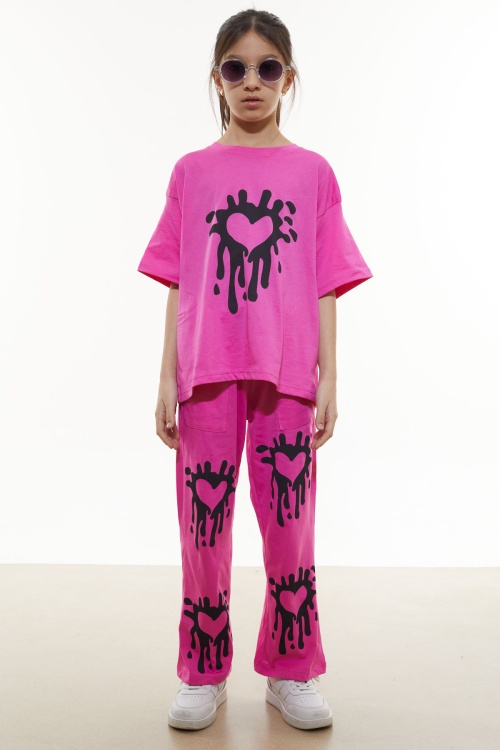 Pembe Kalp Desenli Kız Çocuk Takım 17913