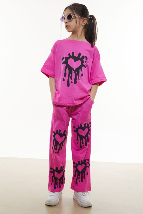 Pembe Kalp Desenli Kız Çocuk Takım 17913