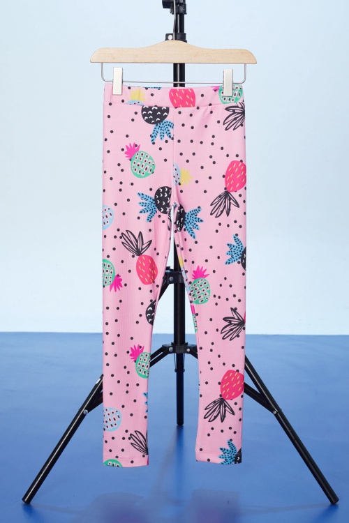 Pembe Puantiyeli Ananas Baskılı Kız Çocuk Fitilli Tayt 18304