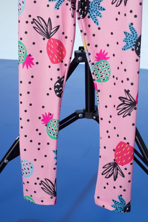 Pembe Puantiyeli Ananas Baskılı Kız Çocuk Fitilli Tayt 18304