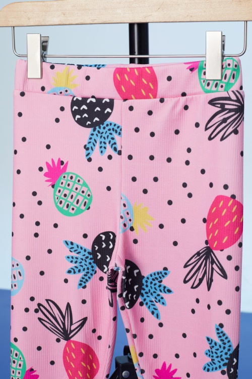 Pembe Puantiyeli Ananas Baskılı Kız Çocuk Fitilli Tayt 18304