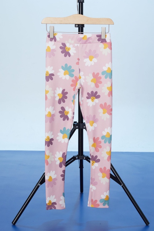 Pembe Renkli Çiçek Baskılı Fitilli Kız Çocuk Tayt 18299