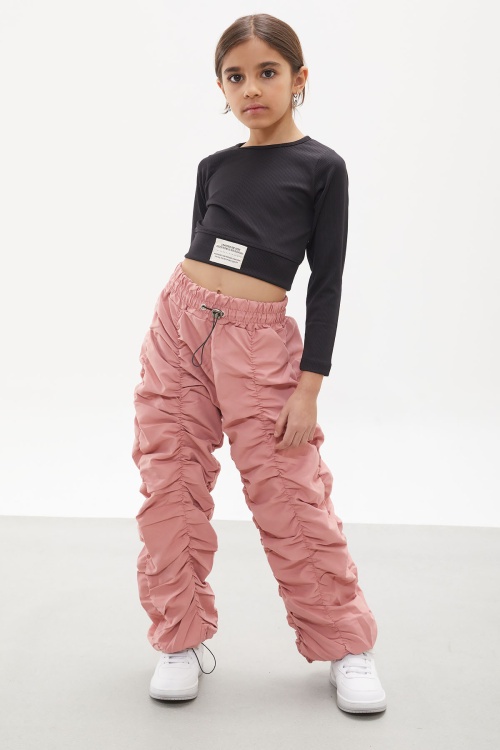 Pembe Şerit Dikişli Kız Paraşüt Pantolon 18004