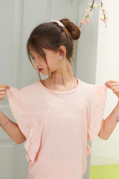 Pembe Volan Detaylı Bluzlu Pantolonlu Kız Çocuk Yazlık Takım 18536