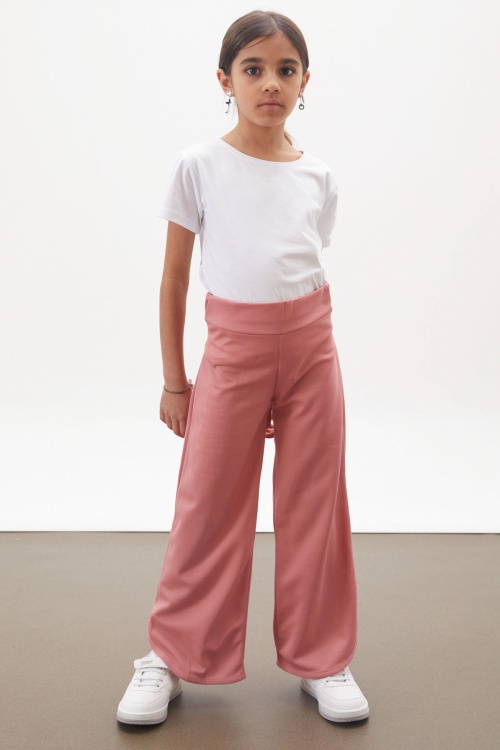 Pembe Yırtmaçlı Paça Kuşaklı Viskon Kumaş Kız Pantolon 18102