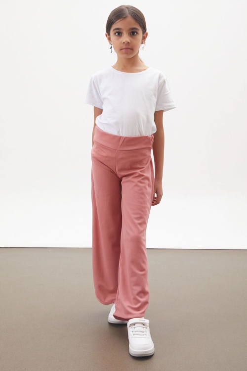 Pembe Yırtmaçlı Paça Kuşaklı Viskon Kumaş Kız Pantolon 18102