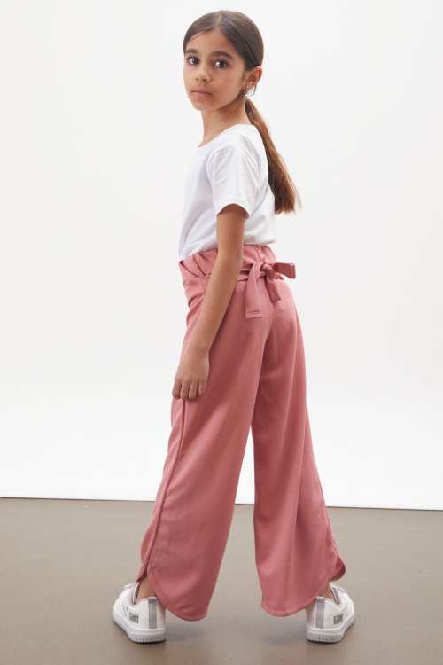 Pembe Yırtmaçlı Paça Kuşaklı Viskon Kumaş Kız Pantolon 18102