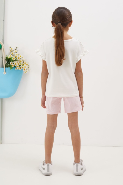 Pudra Çiçek Baskılı Yazılı Mini Şortlu Kız Çocuk Takım 18690