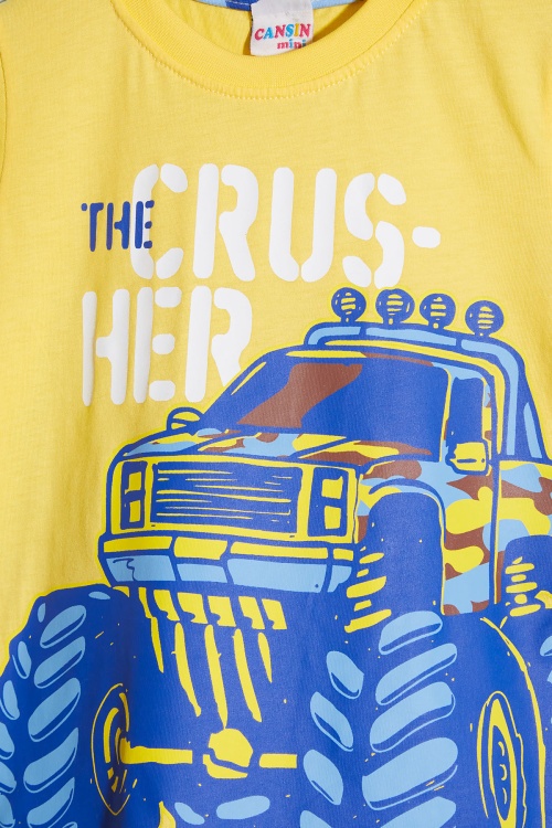 Sarı Canavar Kamyon Baskılı Erkek Çocuk Şortlu Tişörtlü Takım 18660